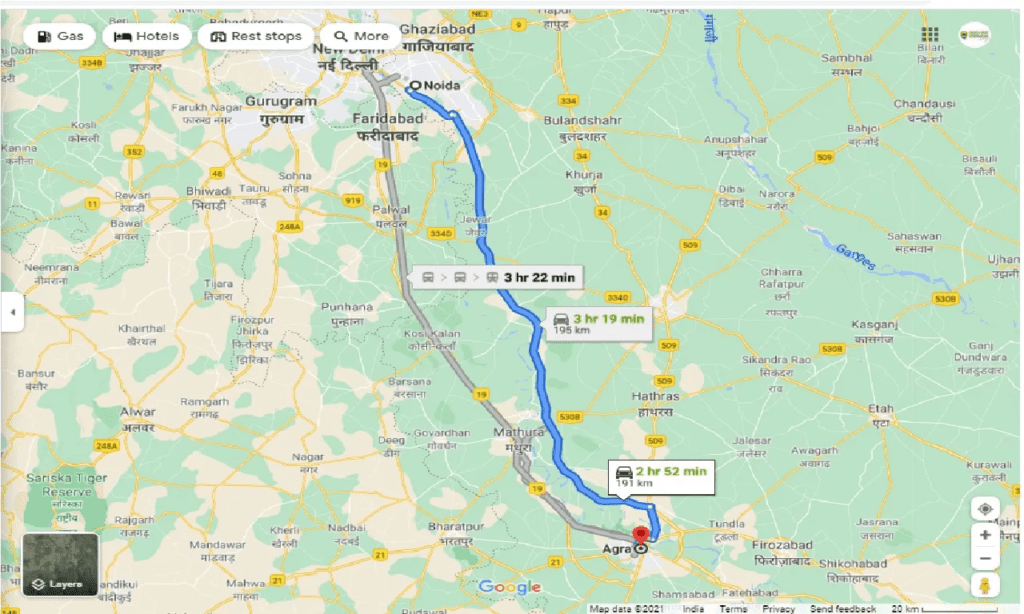 Noida to Agra Road Map